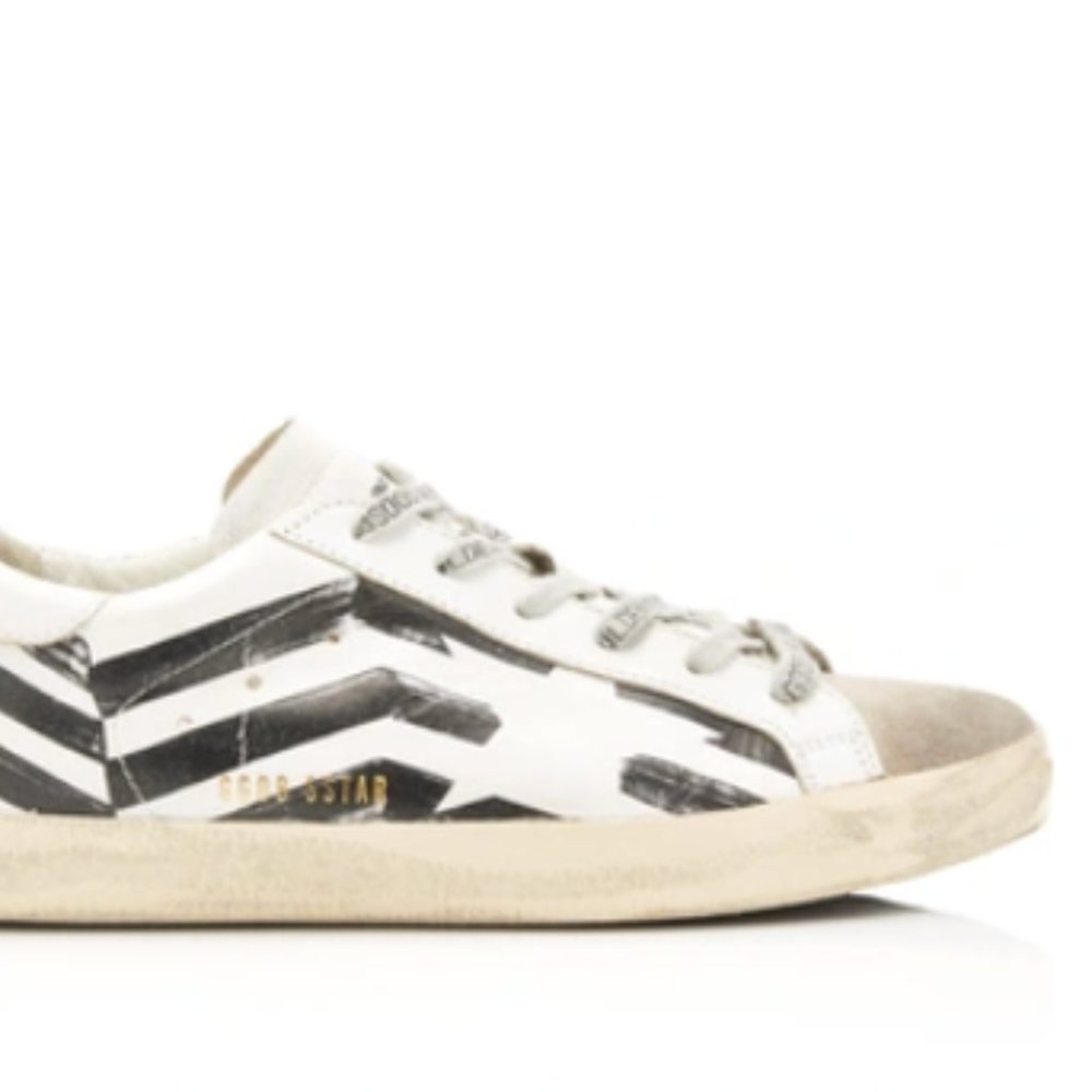 GOLDEN GOOSE Superstar Striped Leather And Suede Sneakers In Black and W…
